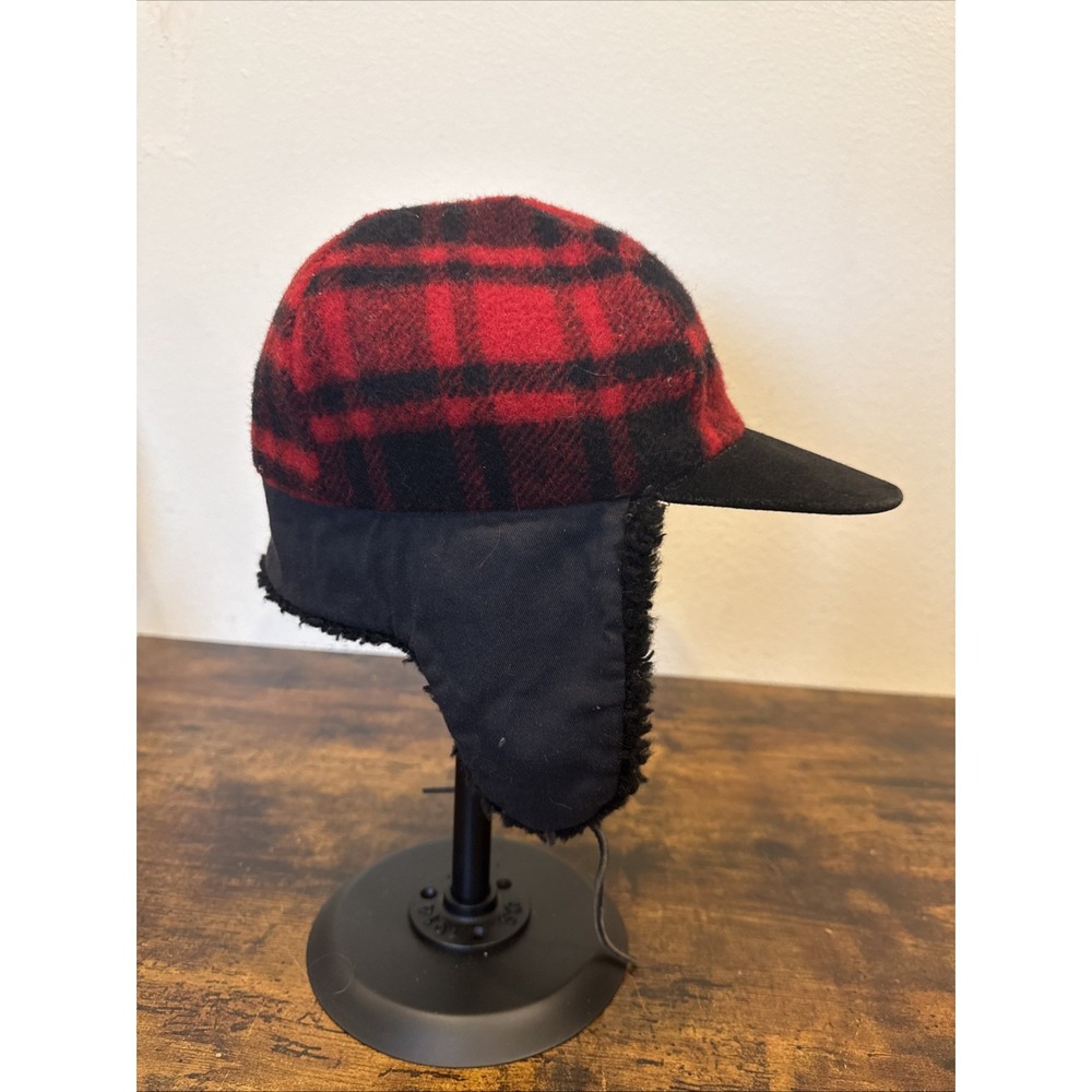 Vintage Mercury American Buffalo Plaid Wool Suede Hat Made in USA Trapper Large